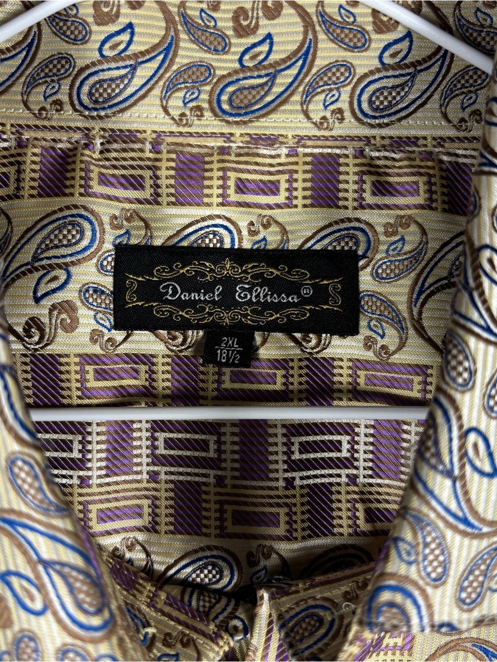 Daniel Ellissa 2XL Mens Dress Shirt Gold Purple Paisley Geometric Long Sleeve - Picture 2 of 9
